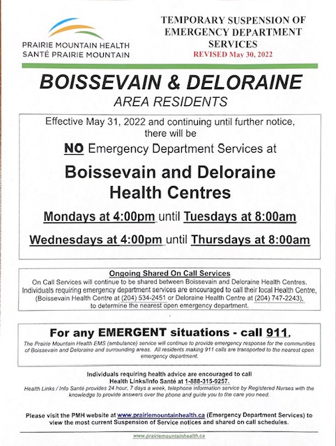 Boissevain and Deloraine Emergency Services On Call Schedule
