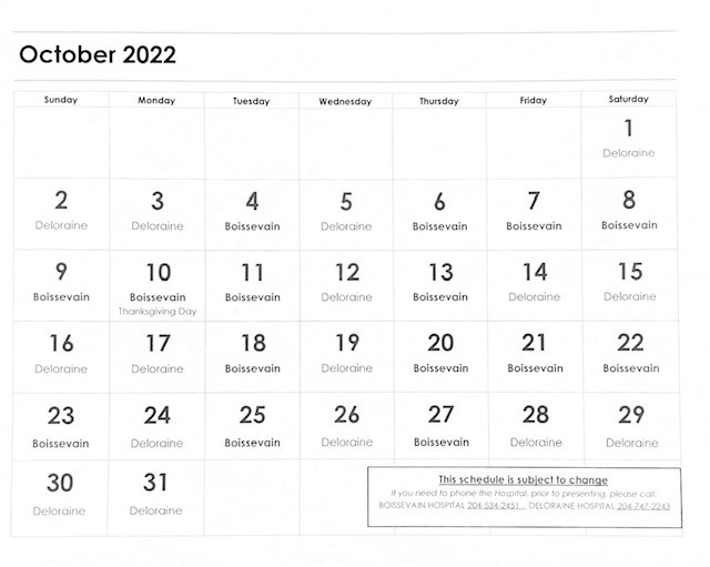 October On Call Schedule