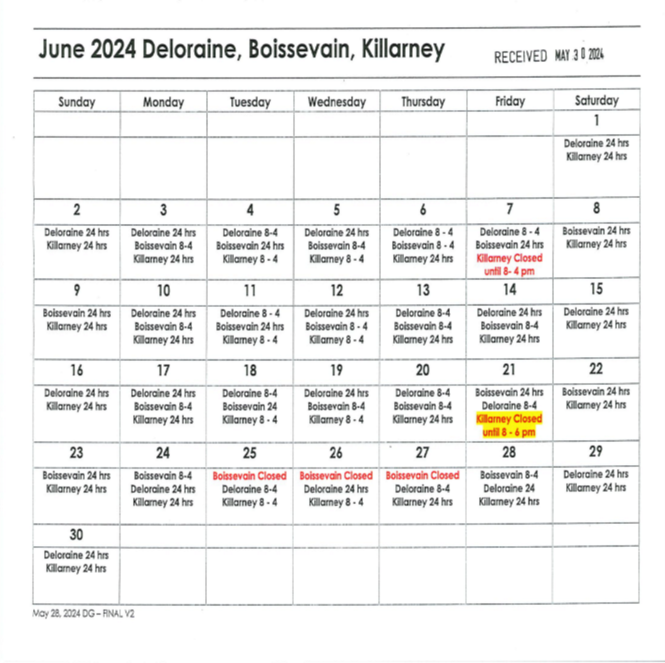 June On Call Schedule
