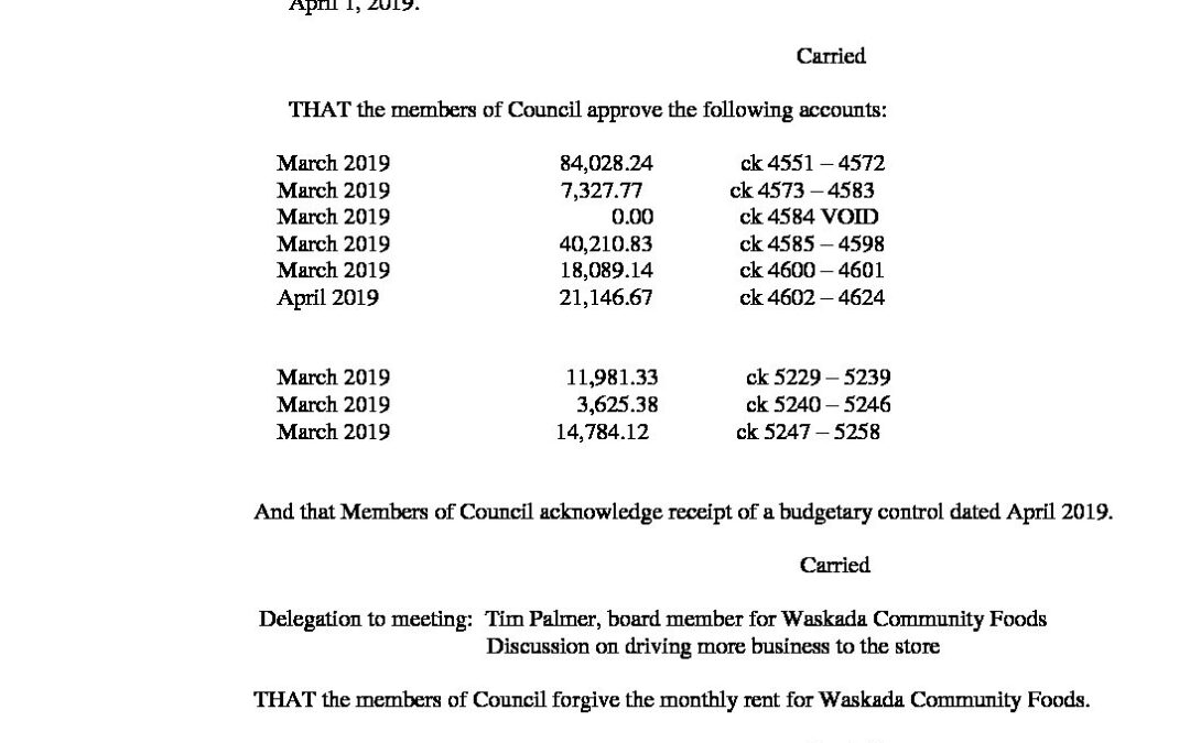 April 8th, 2019 Regular Council Meeting