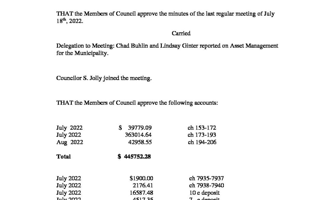 August 15, 2022 Regular Meeting Minutes