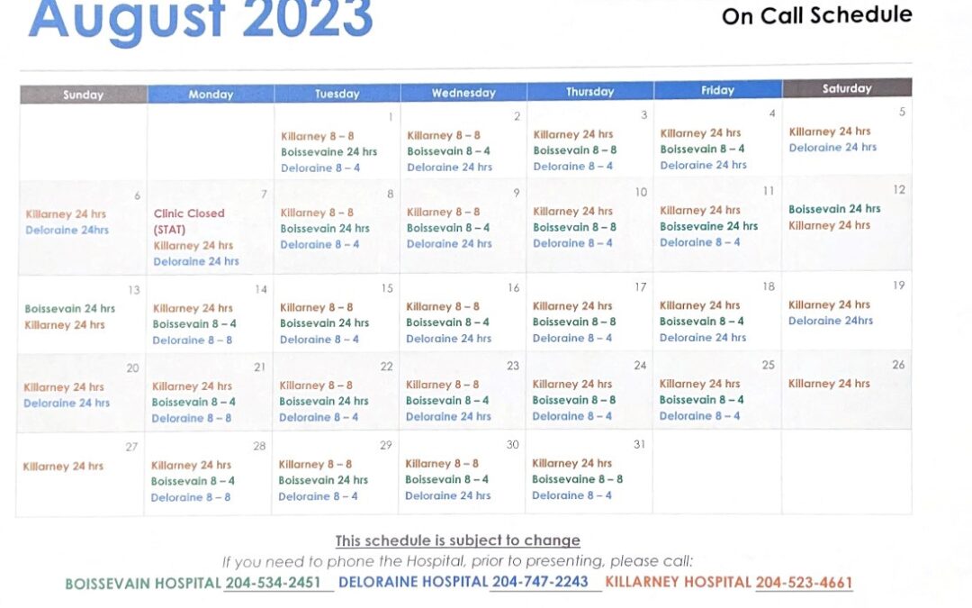 August 2023 On Call Schedule