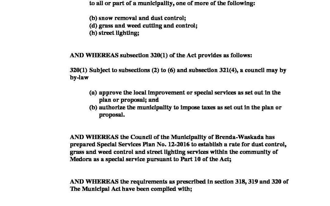 By-Law #12-2016 Special Services – Medora