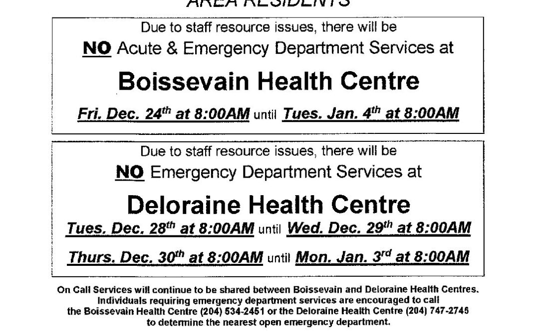 Deloraine and Boissevain On Call Schedule