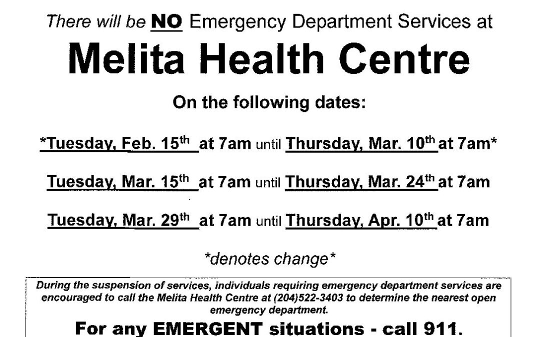 Emergency Department Services for February and March 2022 for Melita Health Centre