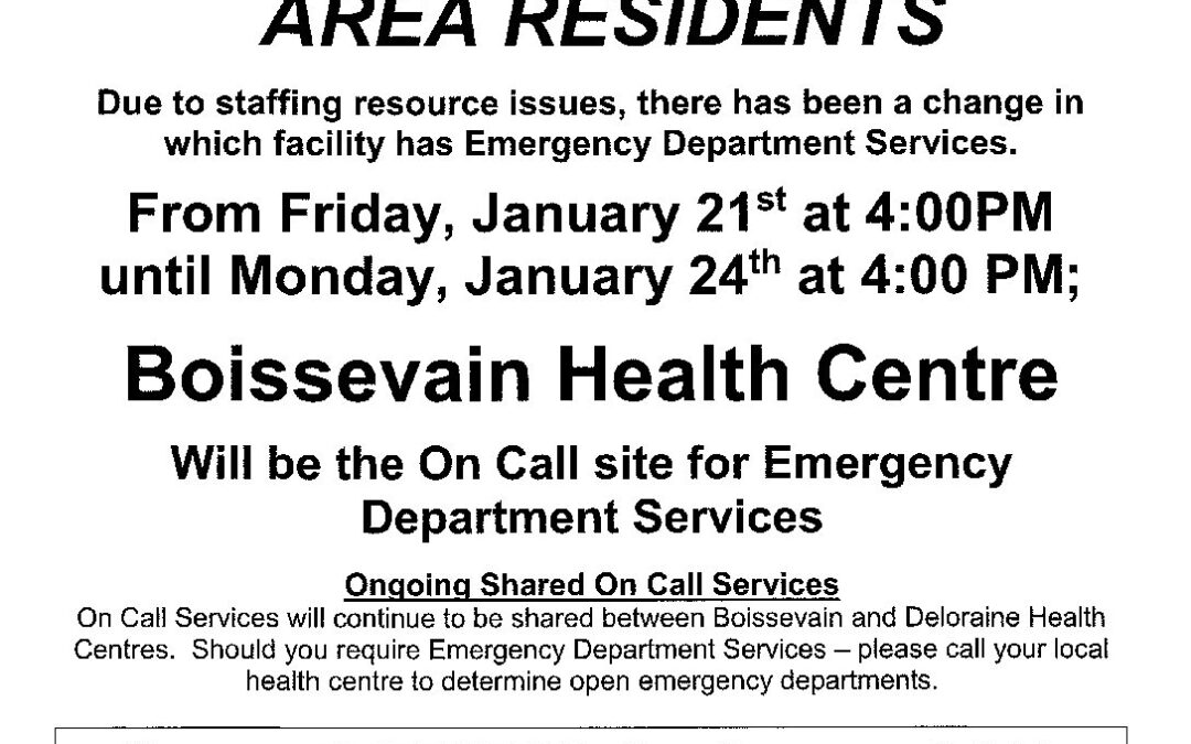 Emergency Services notice from Jan. 21-24, 2022