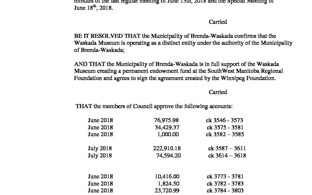 July 18th, 2018 Regular Meeting Minutes