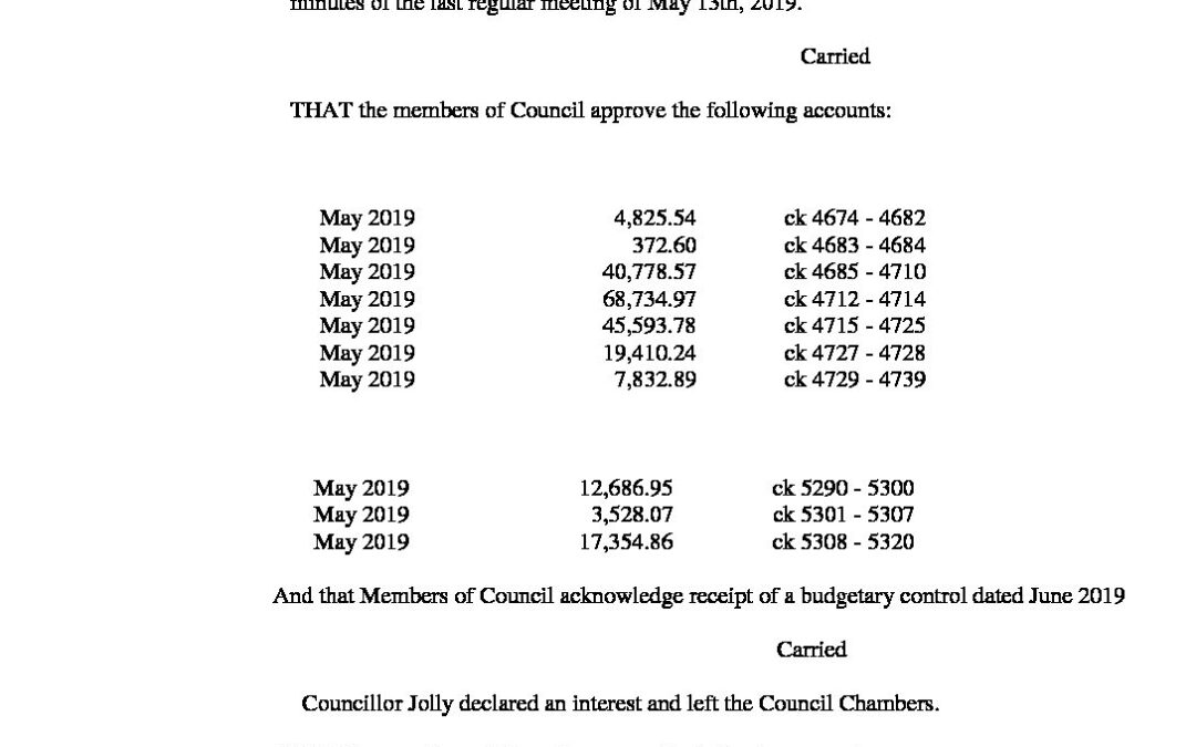 June 10th, 2019 Regular Council Meeting