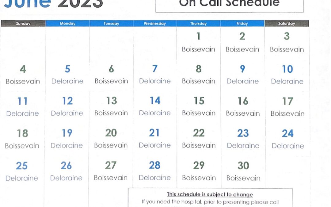 June 2023 Deloraine and Boissevain On Call Schedule