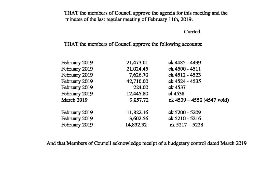 March 11th, 2019 Regular Council Meeting