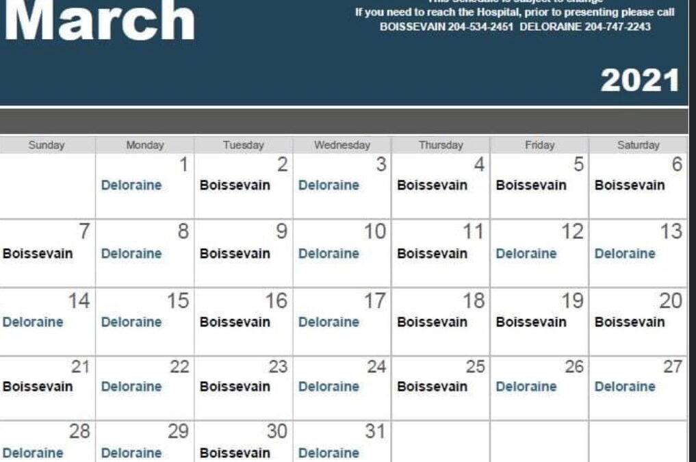 March 2021 On Call Schedule