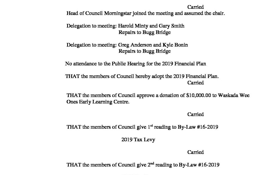 May 13th, 2019 Regular Council Meeting