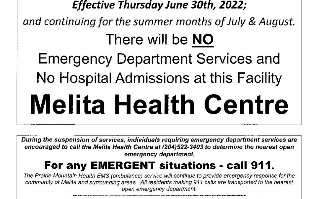 Melita Health Centre Notice July 2022
