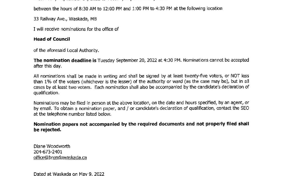 Notice of Nomination of Head of Council