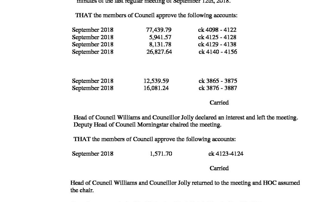 October 10th, 2018 Regular Meeting Minutes