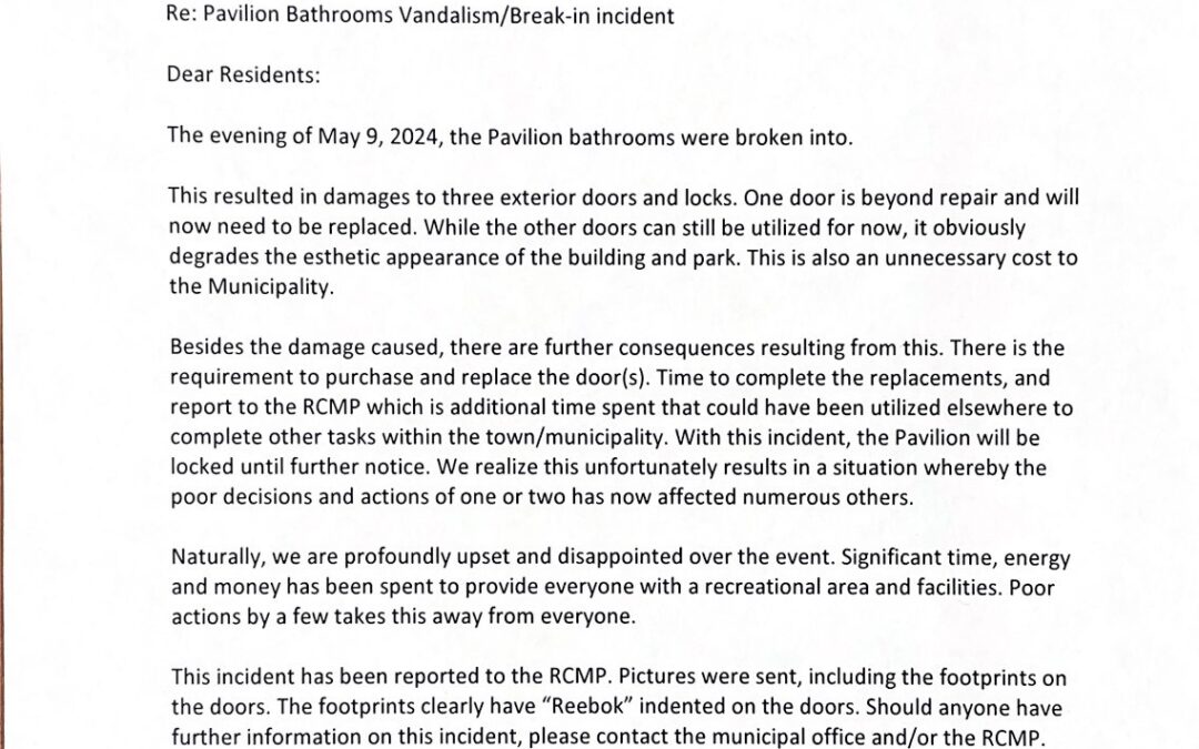Pavillion Bathrooms Break In Letter