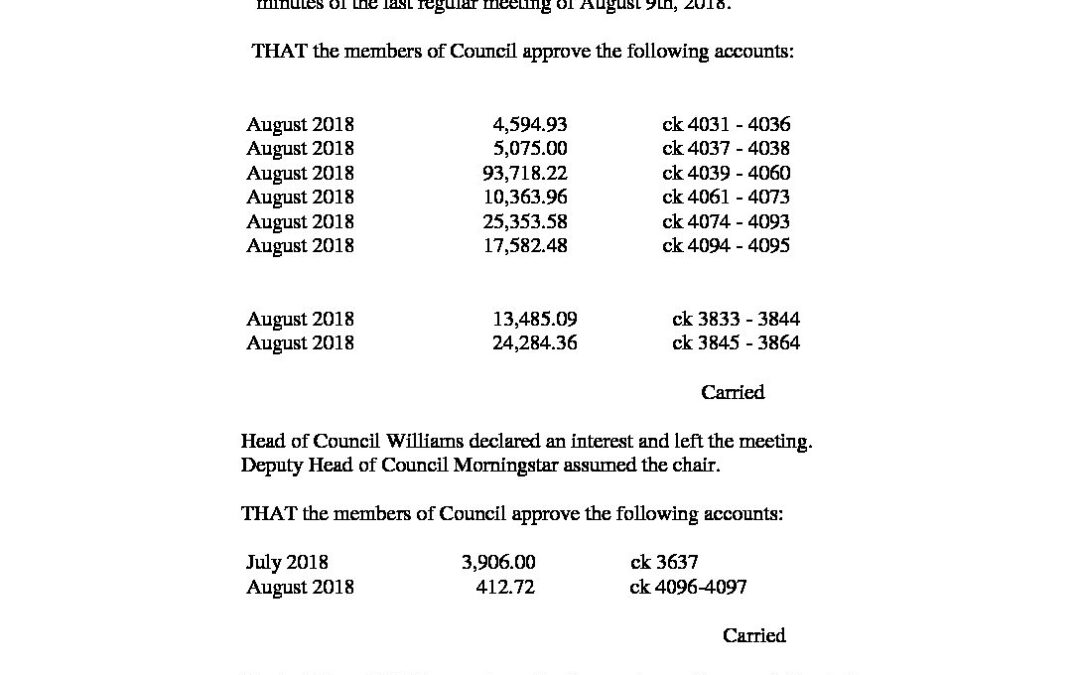 September 12th, 2018 Regular Meeting Minutes